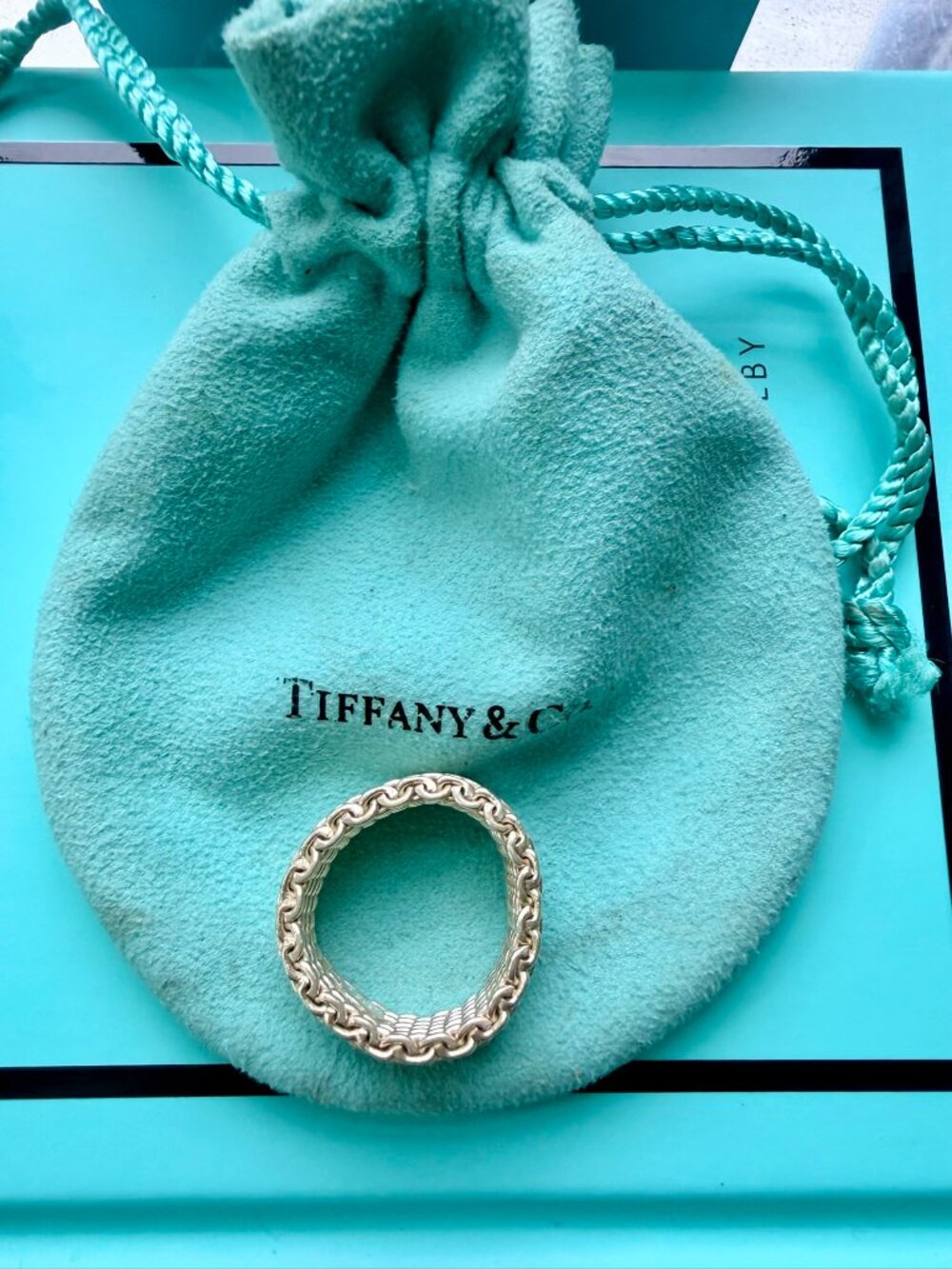 Tiffany & Co. Somerset 10MM Wide Band Mesh Weave Chain Ring Sterling Silver 925 - Picture 8 of 8
